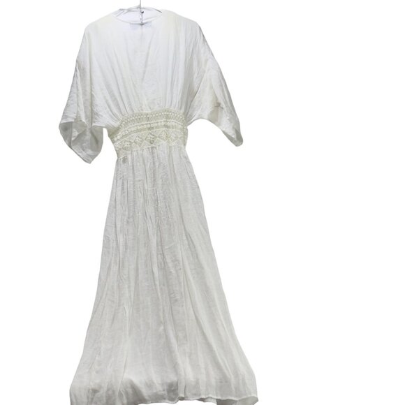 BLUE RAIN Women's Swimsuit Cover Ivory Dolan Sleeve Tie Crochet Waist Size XS - Picture 6 of 11